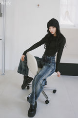 Back see-through angel long-sleeved t-shirt