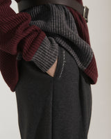 WOOL DOUBLE PLEATED SLACKS [CHARCOAL]