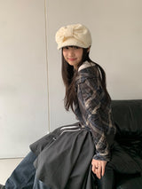シッソンチェックスカーフオフショルダーロングスリーブTシャツ