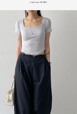 Marine Square Neck Crop Short Sleeve T-shirt