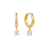 Gold Drop Solitaire 925 Silver Ring Earring E061-08G