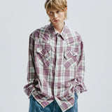 03s plaid western shirt purple