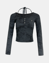 Greek Button Halter-neck T-Shirt
