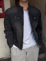 Stone-washed biker jacket