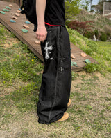 ボーンクロススタッドワイドデニムパンツ