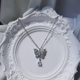 [IDLE Shuhua Necklace] クリスタルバタフライセレナードカラーボーンネックレス