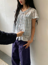 Arche Check Frill Short Sleeve Blouse