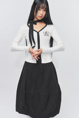 Logo Muffler V-neck Top White