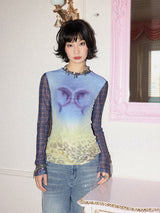 プリンテッドメッシュロングスリーブTシャツ
