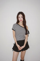 Edge Unbalanced Shoulder Stripe Short Sleeve T-Shirt