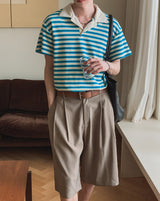 Summer Terry Stripe Collared Short Sleeve Tee
