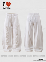 Back lettering banding wide casual pants