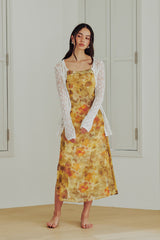 Sheer Flower Long Dress (YELLOW)