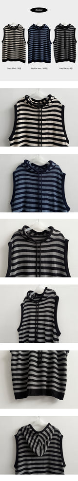 Bead Dangara Stripe Knit Hooded Vest