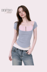 Claire Pink Layered Short Sleeve T-Shirt