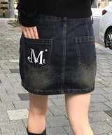 CRAIL BACK POCKET BIG LOGO DENIM SKIRT (2Color)