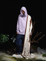 RELABEL 24AW Butterfly-Feathered Grey and Purple Maskable Turtleneck Zip Wool Sweater