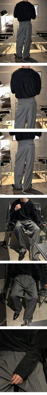 [UNISEX] ストライプタックワイドスラックス (2color)