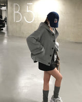[Belledmade/Kuanku]スタディーボタンルーズフィットフードカーディガン