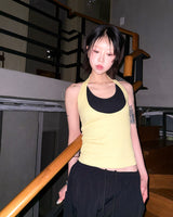 (2color) Deep U-Neck Halter Sleeveless Top