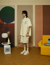スカイブルーCパッチイエローオックスフォードショートスリーブシャツ [Unisex]