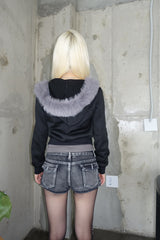 Sleek Fur Hood Zip-Up