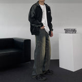 GJ5096 Biker incision wide denim (2 colors)