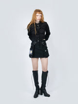 クロップダブルカラーシャツ (Black)
