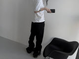[unisex] back zipper cutting baggy pants 