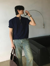 [A-T0138] ワッフルヘンリーネッククロップ半袖Tシャツ (5色)
