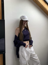unbalanced top loose-fit cardigan two-piece set