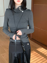 シグナルエポーレットハイネックスリムライン長袖Tシャツ