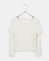 Deupin Layered Two-Way Angora Short & Long Sleeve frilled T-Shirt