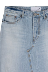 DAMAGED LONG DENIM SKIRT (BLUE)