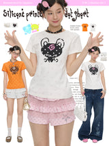 BETWEENAND summer short silicone printed polka-dot shoulder short sleeve T-shirt with unique design and new top style.