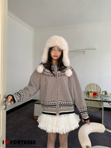 Jacquard Isle Hooded Knitwear Zip-Up Cardigan