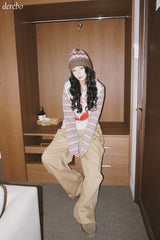 Checkered layered wide banding pants