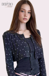 Line Charcoal Cardigan Two-piece Top
