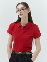 KIRSH プレーンスリムフィットピケTシャツ【レッド】