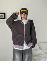 Paying Pigment Stripe Two Way Hooded Zip-Up