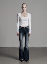 [mnem] incision low bootcut denim (blue)