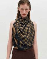 Half&Half Plaid Square Scarf 95 _ BEIGE
