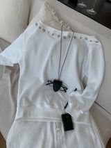 City Metal Eyelet One Off-Shoulder Brushed Sweatshirt