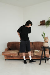 Washed denim shorts/black