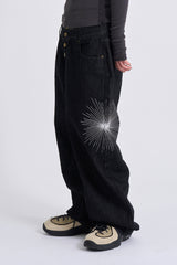 Deep indigo camo sagging denim pants