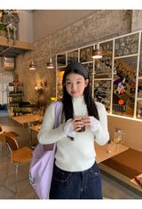 lace ribbed white turtleneck long-sleeved knitwear