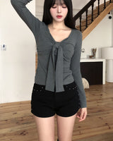 Hina Shirring Tie Ribbon Long Sleeve