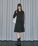 Dot Frill Jacquard Knit Cardigan - BLACK