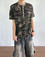 カモフラージュヘンリーネックショートスリーブTシャツ