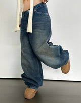 (UNISEX) バルーンデニムワイド BANDING-DETAIL HIP LOOSE BOXY オーバーサイズローライズパンツ - 2 COLOR